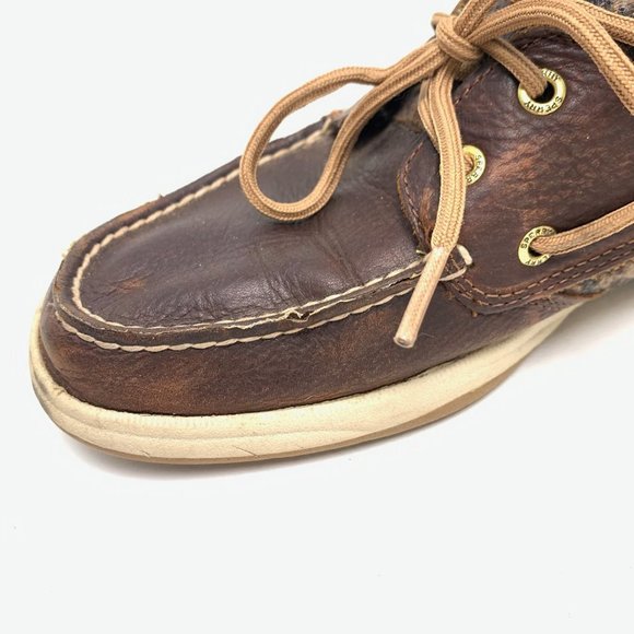 SPERRY TOP SIDER Genuine Leather Brown Houndstooth Loafers Boat Shoes Flats sz 8 - Picture 7 of 16